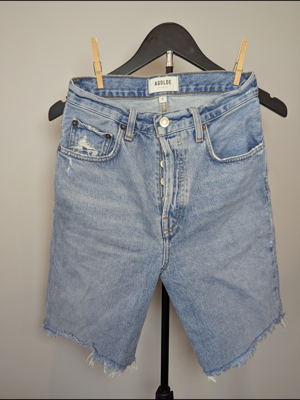 AGOLDE Womens Size 25 90s Mid Rise Loose Denim Shorts Riptide Button Fly Raw Hem
